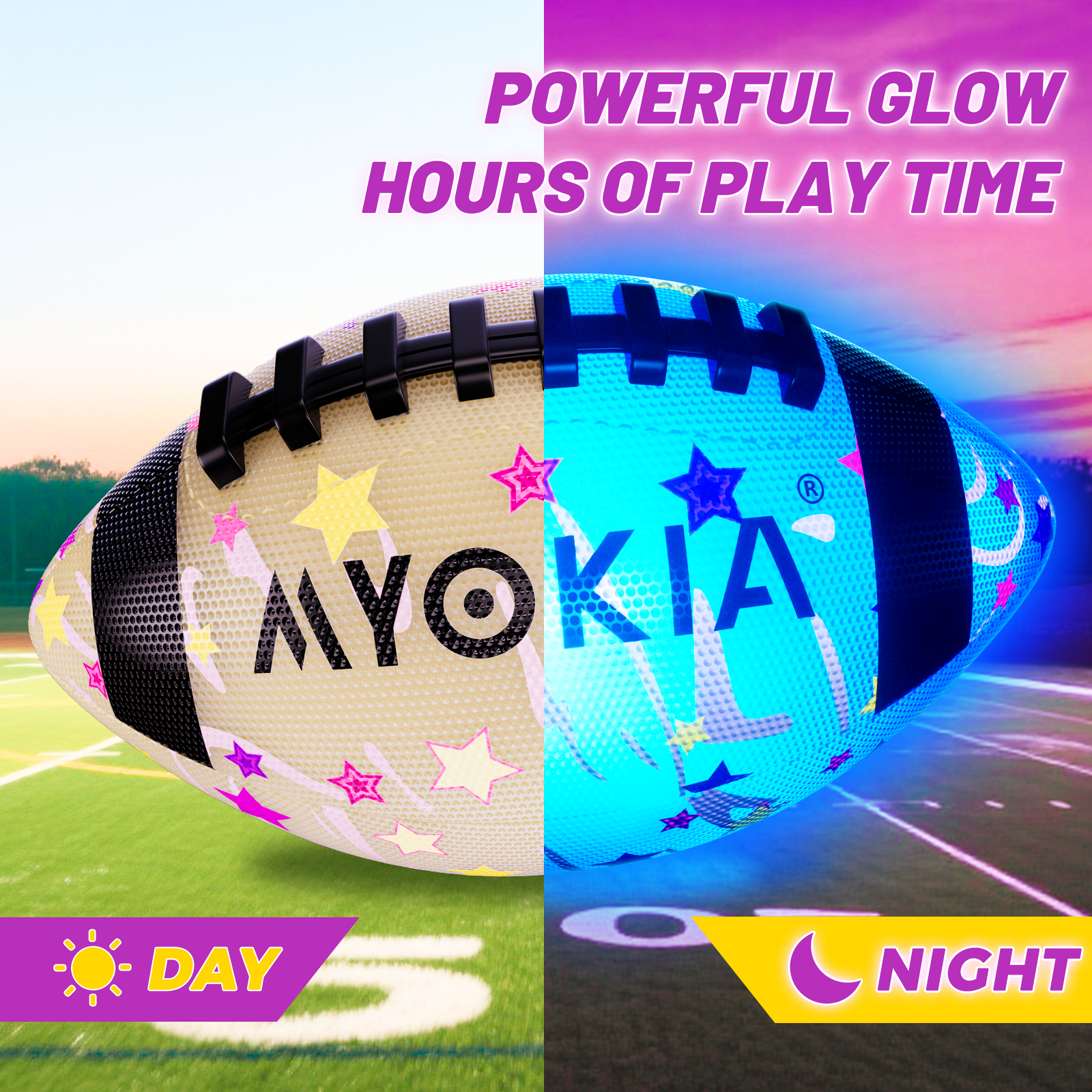 RGB Rechargeable Light Up Football Birthday Gift, Glow in The Dark Football with Pump & USB Cable, Tri-Color (Red, Green, Blue), Size 6, Outdoor Night Games