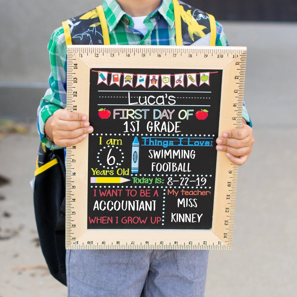 Back to School Chalkboard, First Day of School Sign, Reusable 1st Day Board, Last Day, Kindergarten, First Grade, Preschool, Ruler, BloomOwl - Family Watchs