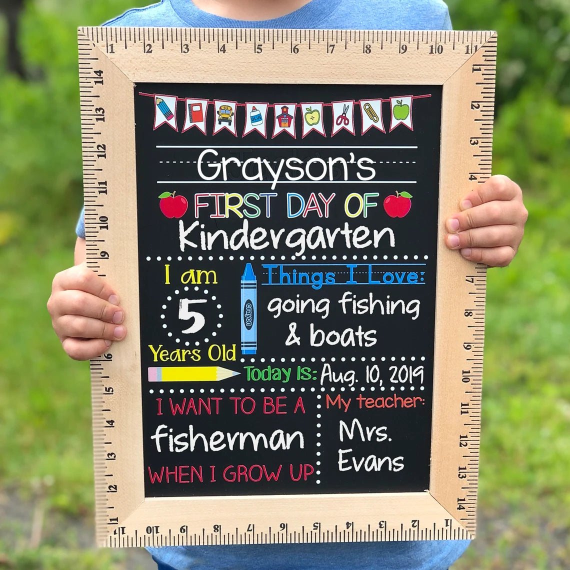 Back to School Chalkboard, First Day of School Sign, Reusable 1st Day Board, Last Day, Kindergarten, First Grade, Preschool, Ruler, BloomOwl - Family Watchs