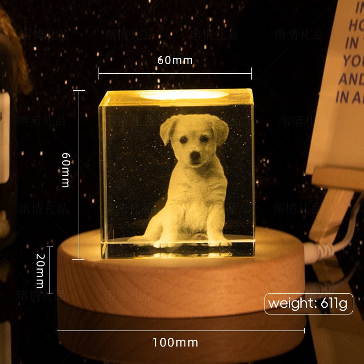 Crystal 3D interior carving creative photo ornament DIY pattern engraving couple decoration holiday gift desk ornament - Family Watchs