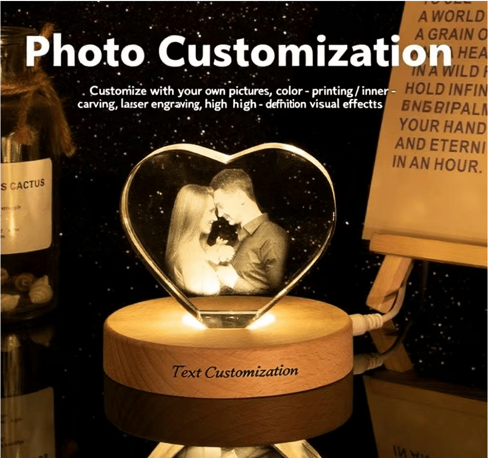 Crystal 3D interior carving creative photo ornament DIY pattern engraving couple decoration holiday gift desk ornament - Family Watchs