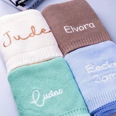 Custom Baby Blanket with Name, Personalized Embroidered Baby Blanket Personalized Knit Baby Name Blanket Newborn Baby Gifts, Gifts for Baby Boy, Baby Girl, Birthday - Family Watchs