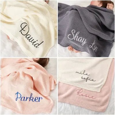 Custom Baby Blanket with Name, Personalized Embroidered Baby Blanket Personalized Knit Baby Name Blanket Newborn Baby Gifts, Gifts for Baby Boy, Baby Girl, Birthday - Family Watchs