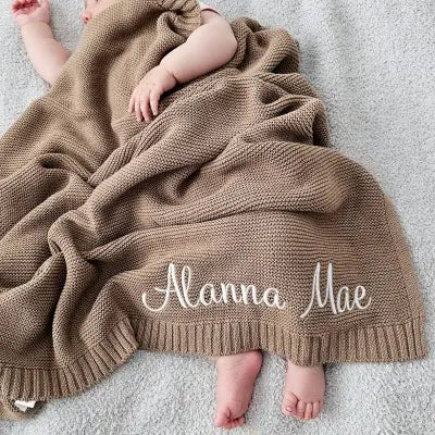 Custom Baby Blanket with Name, Personalized Embroidered Baby Blanket Personalized Knit Baby Name Blanket Newborn Baby Gifts, Gifts for Baby Boy, Baby Girl, Birthday - Family Watchs