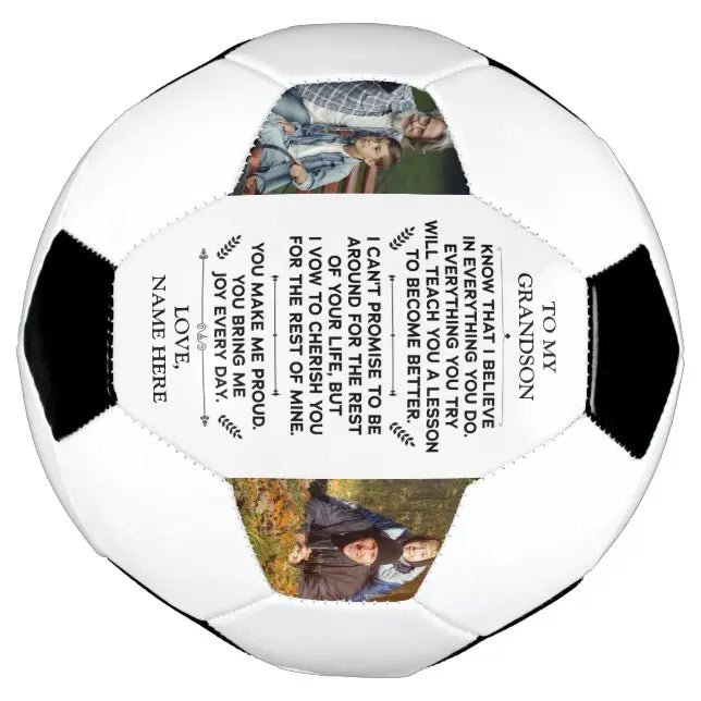 Custom Gift To My Grandson with 2 Photos Soccer Ball - Family Watchs
