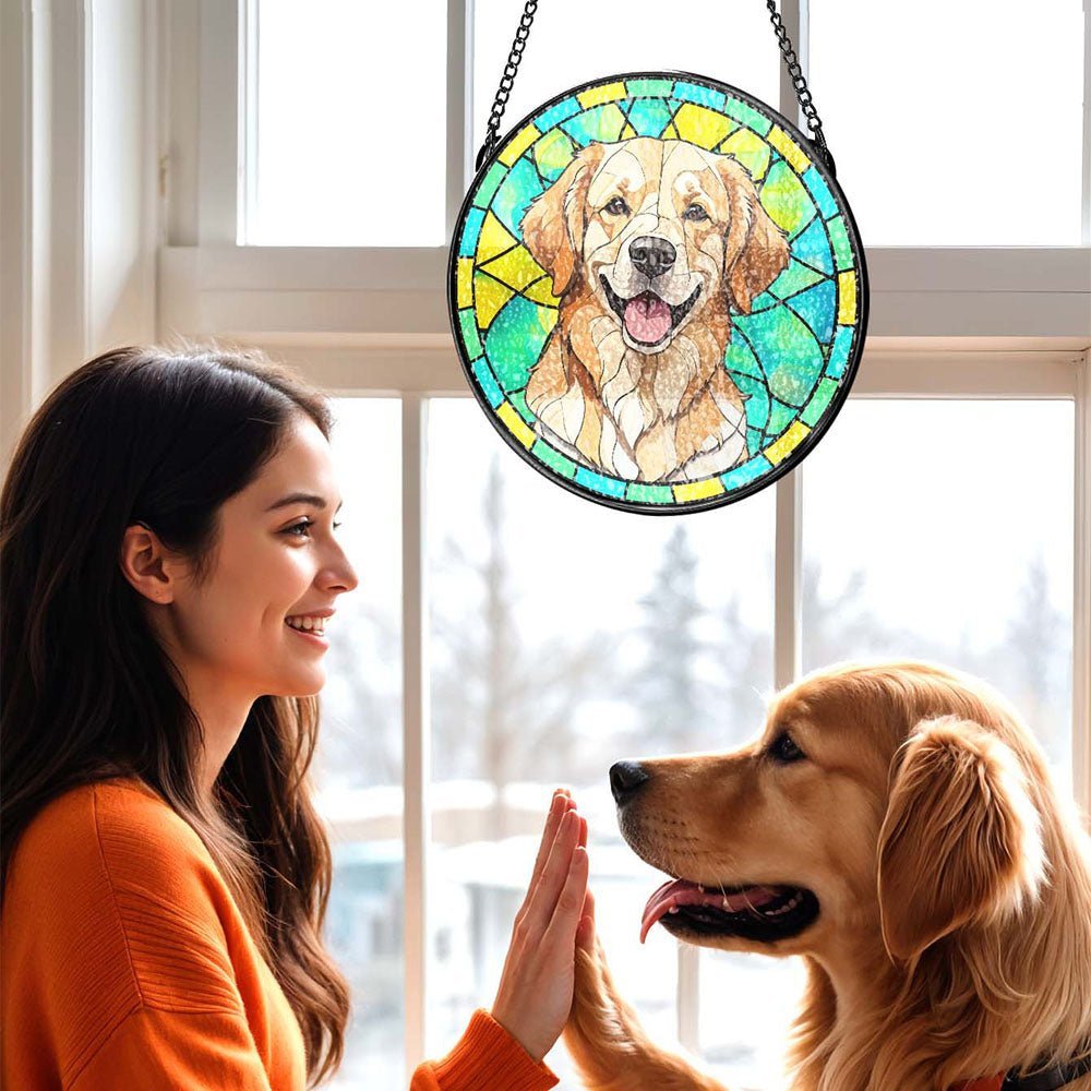 Custom Pet Stained Glass Suncatcher Pet Ornament Remembrance Gifts for Pet Lovers - Family Watchs