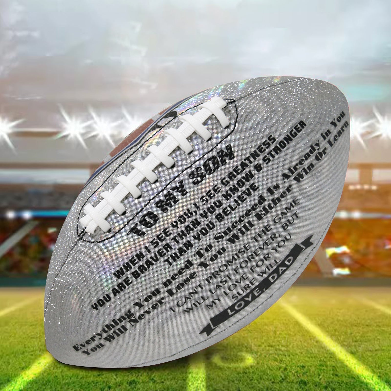 Dad To Son - Love You Birthday Graduation Christmas Holiday Gift With Cool Reflective Iridescent Personalized Football - Family Watchs