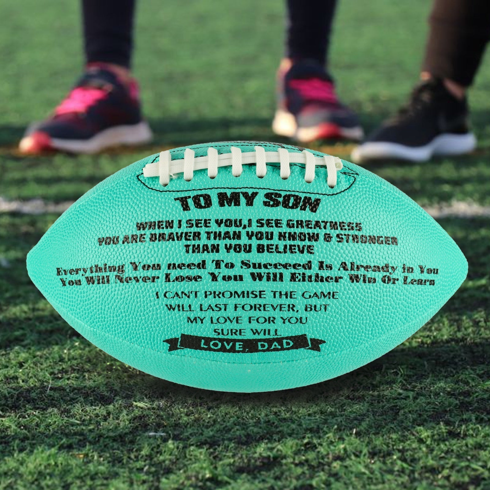 Familywatchs Engraved Footballs For Son from Dad - Personalized Composite Leather American Football - Anniversary Christmas Graduation Gifts for Son - Family Watchs