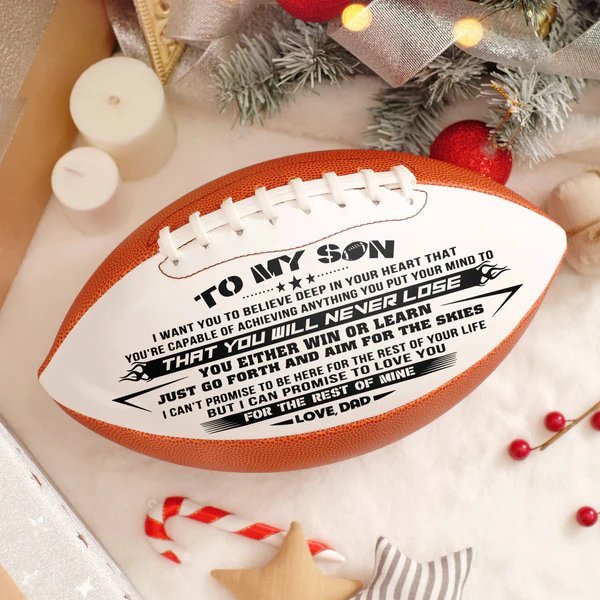 Familywatchs Engraved Footballs For Son from Dad - Personalized Composite Leather American Football - Anniversary Christmas Graduation Gifts for Son - Family Watchs