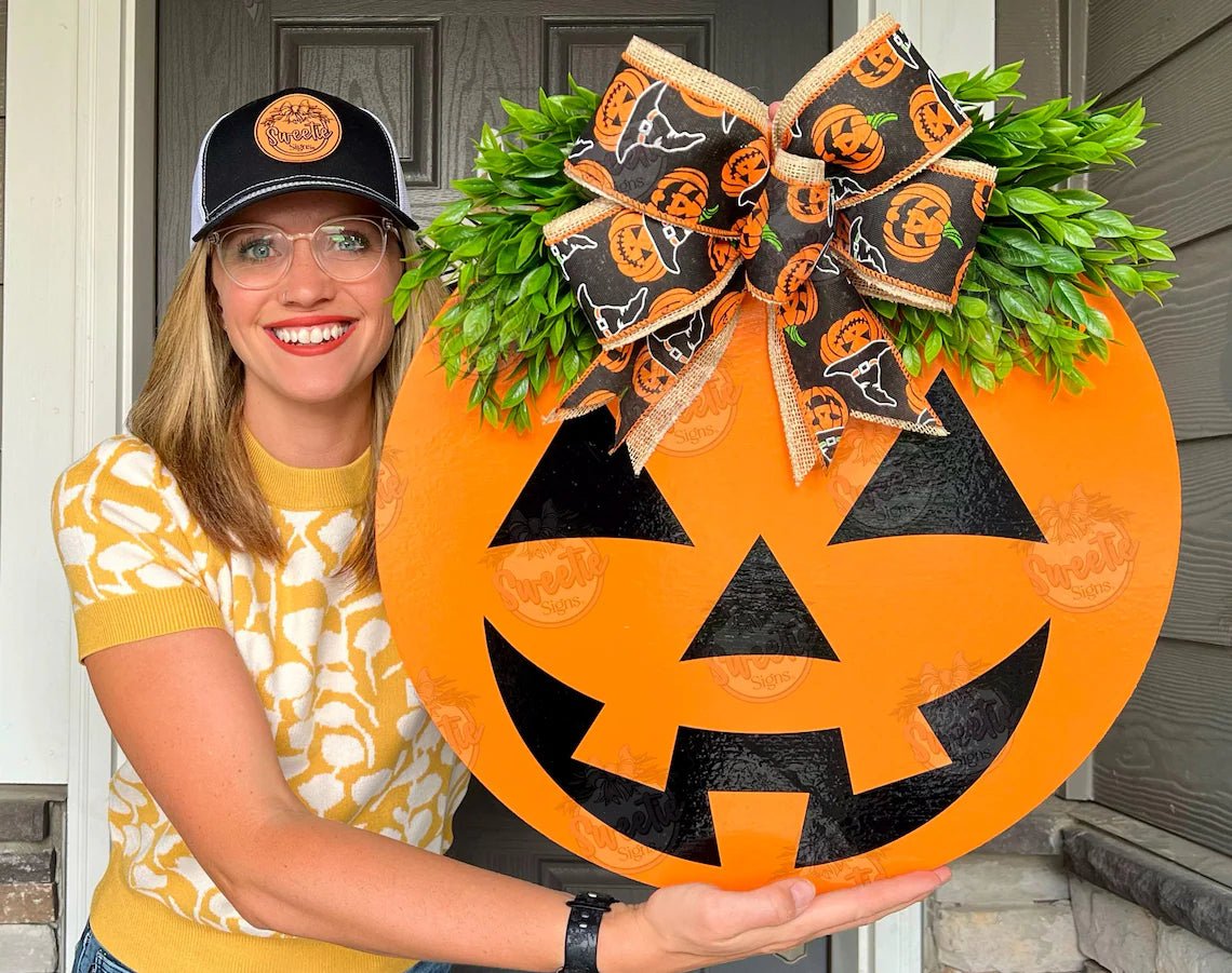 Halloween Front Door Decor | Halloween Front Door Sign | Jack - o - lantern | Halloween Door Hanger | Jack - O - Lantern Face | Halloween Sign - Family Watchs