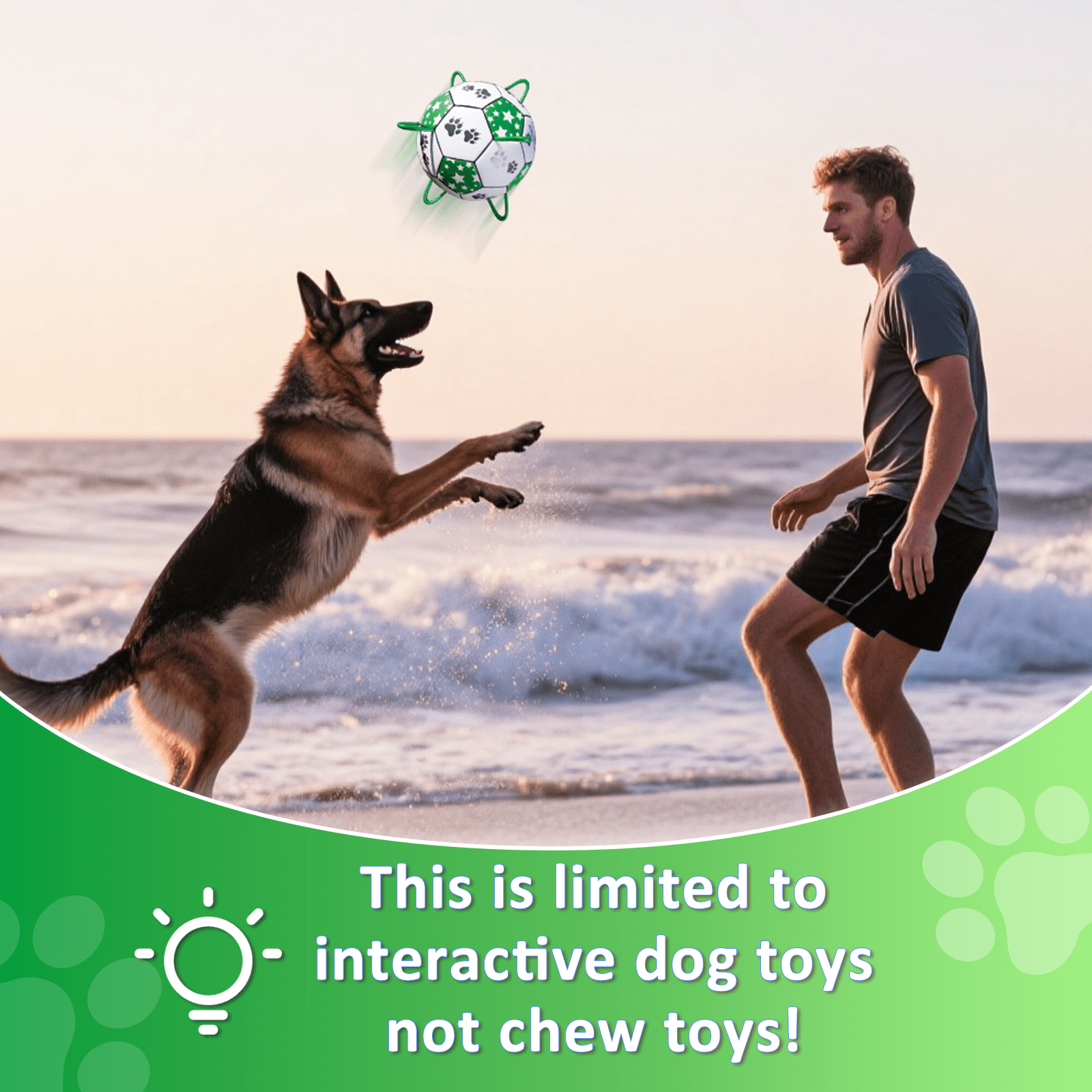 Interactive dog soccer strap, white and green, eye - catching star and paw pattern design, ideal outdoor training pet toy, perfect choice for small, medium and large dogs to play with - Family Watchs