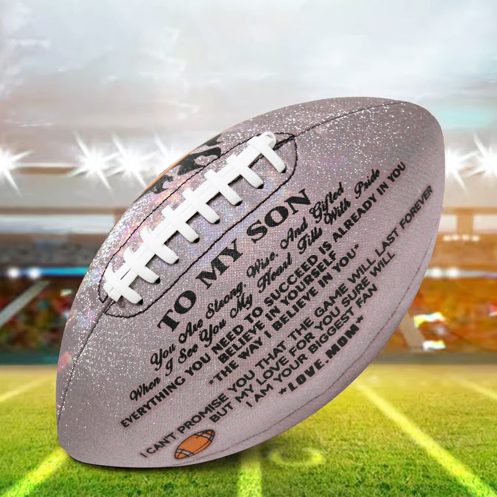 Mom To Son - Love You Birthday Graduation Christmas Holiday Gift With Cool Reflective Iridescent Personalized Football - Family Watchs