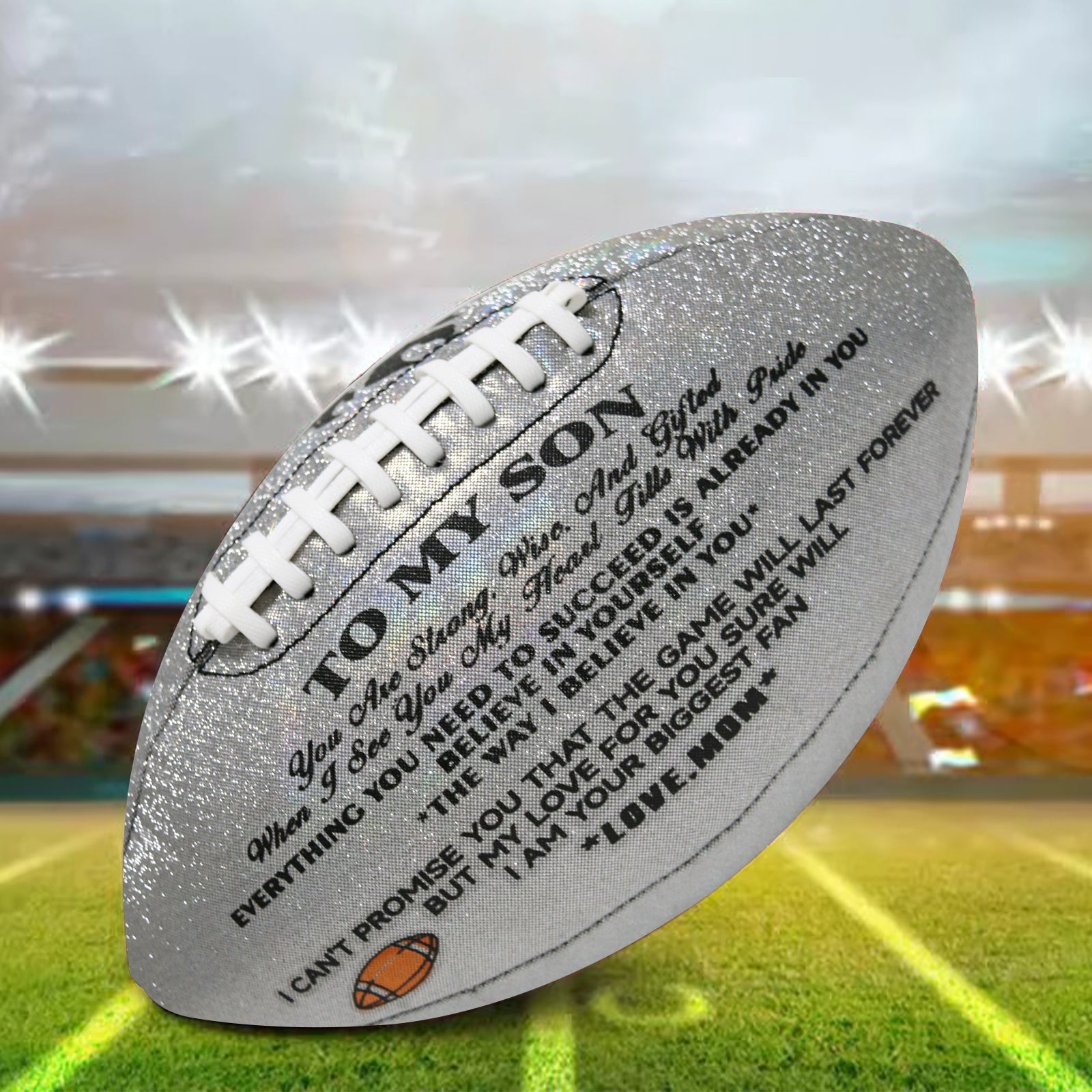 Mom To Son - Love You Birthday Graduation Christmas Holiday Gift With Cool Reflective Iridescent Personalized Football - Family Watchs