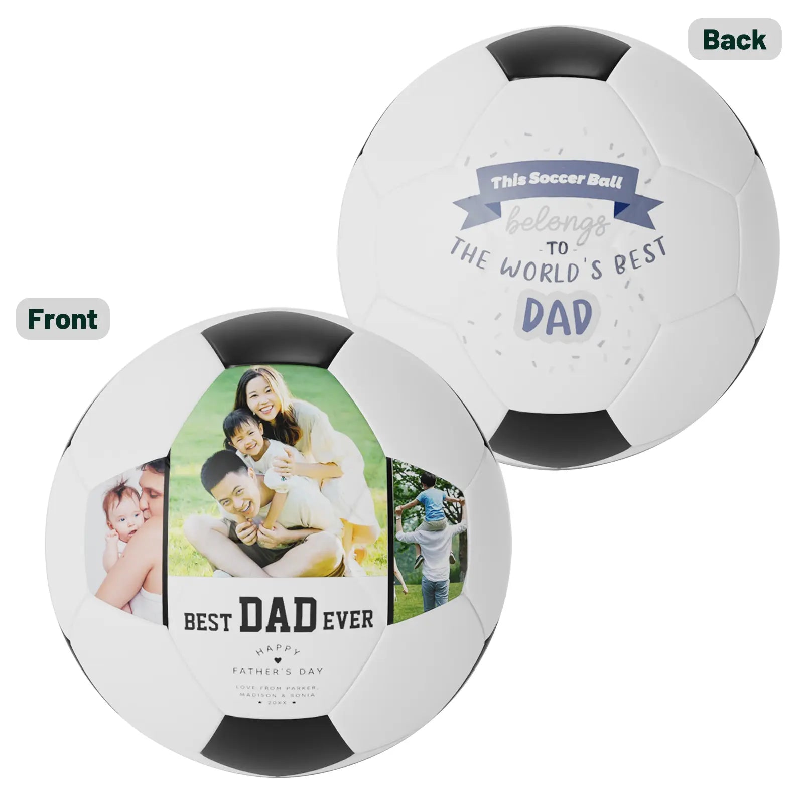 Personalized Custom 3 Photos Gifts Soccer Ball For Father's Day - Family Watchs