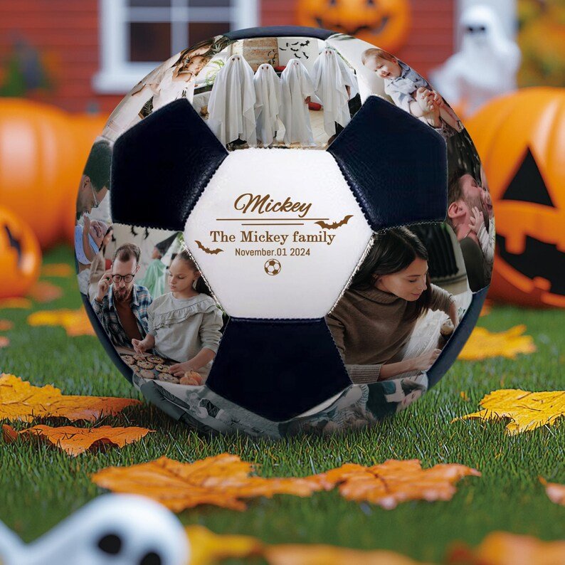 Personalized Halloween soccer ball with picture, Custom photo soccer, Gift For Soccer Coach, Halloween friends - Family Watchs