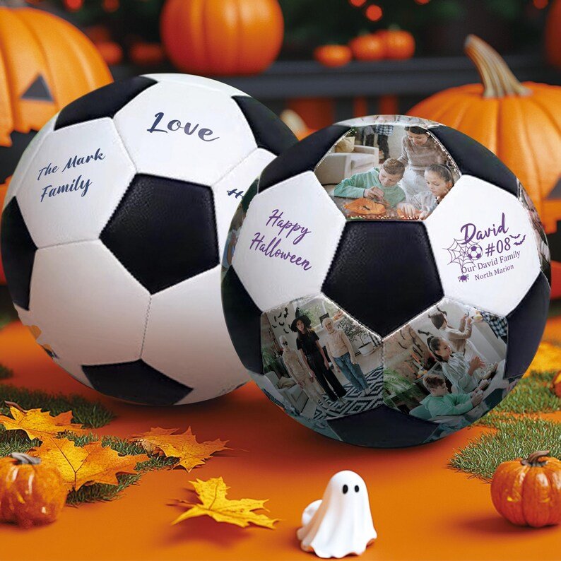 Personalized Halloween soccer ball with picture, Custom photo soccer, Gift For Soccer Coach, Halloween friends - Family Watchs