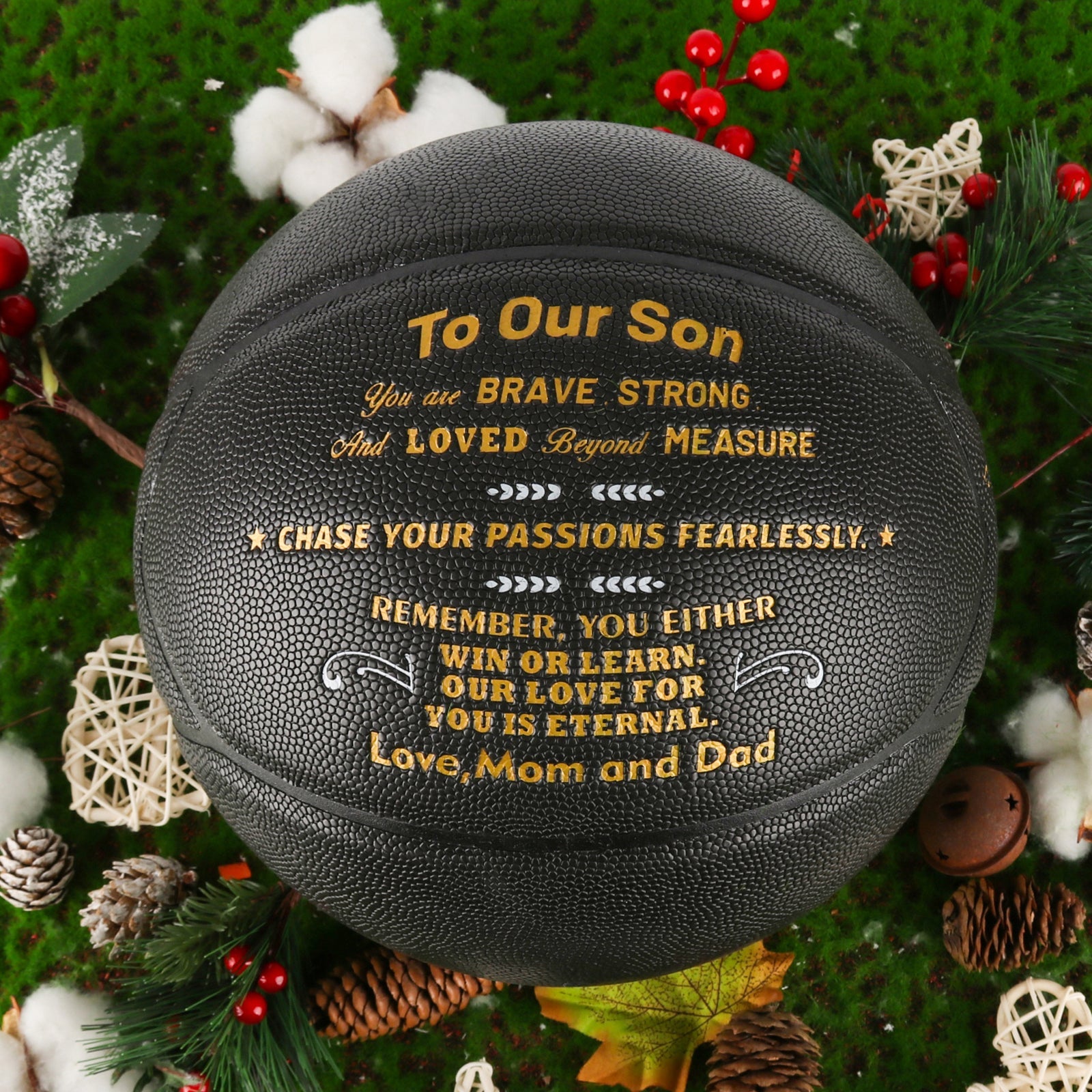 Personalized Letter Basketball For Son, Basketball Indoor/Outdoor Game Ball, Birthday Christmas Gift For Son From Dad And Mom, Black - Family Watchs