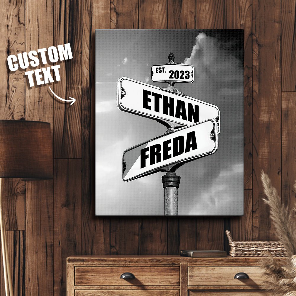 Personalized Name Canvas With Year Date Vintage Crossroad Street Sign Canvas Anniversary Gift For Couples - Family Watchs