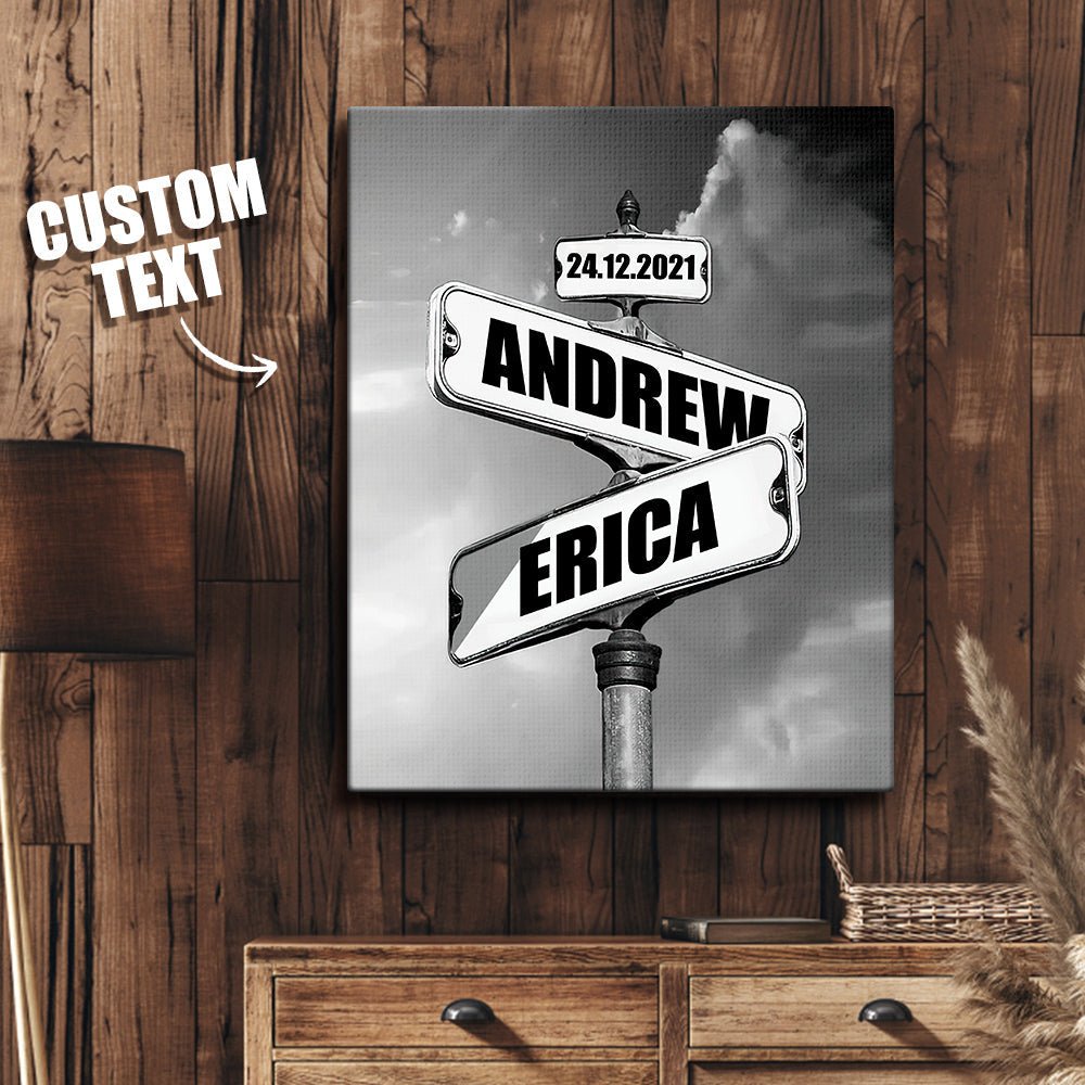Personalized Name Canvas With Year Date Vintage Crossroad Street Sign Canvas Anniversary Gift For Couples - Family Watchs