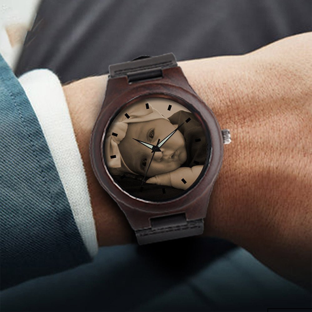 Personalized Vintage Custom Engraved Photo Engraved Wooden Watche - Family Watchs