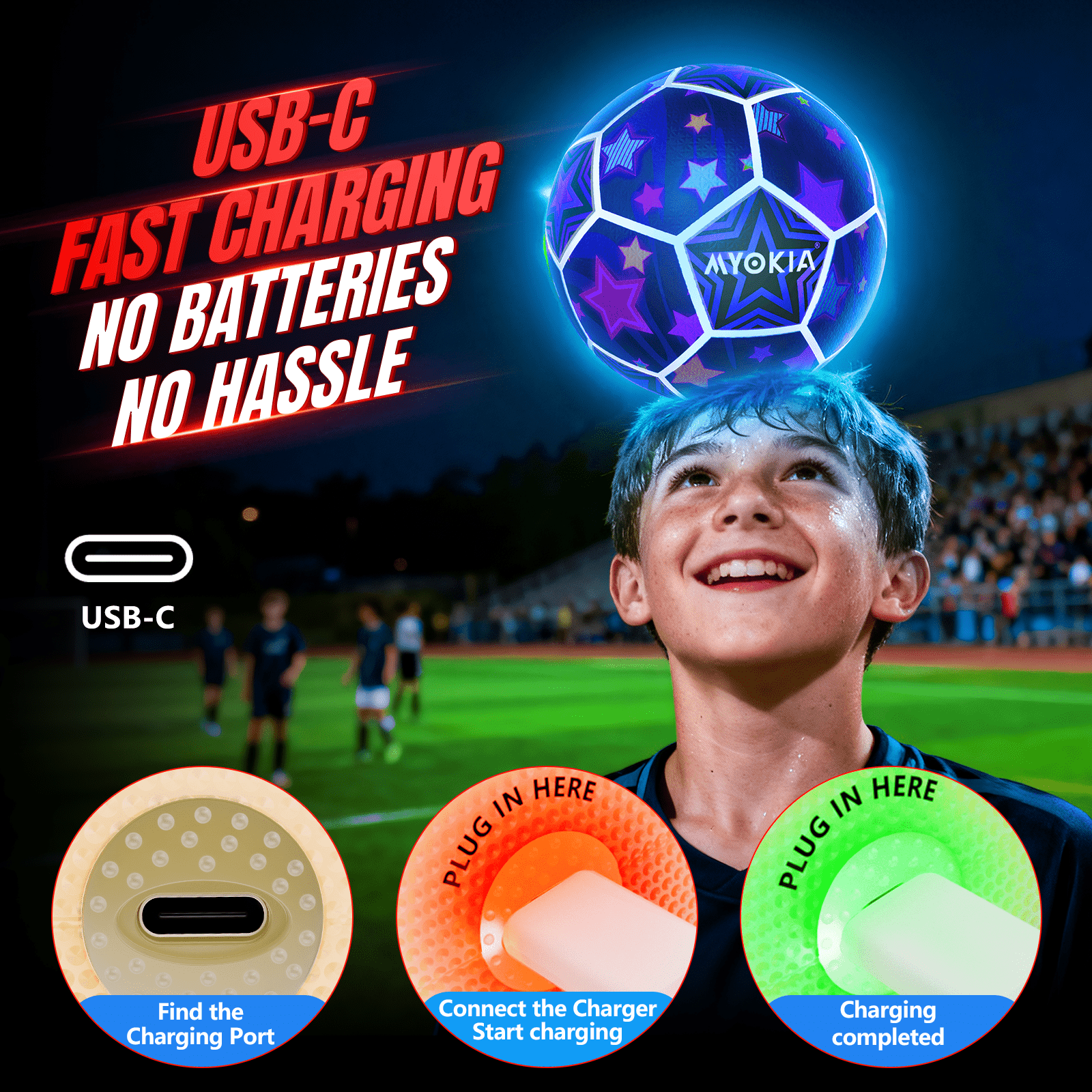 Rechargeable Light Up Soccer Ball Size 5 Tri - Color RGB Glow in The Dark for Kids & Teens 3 - 15+, Indoor/Outdoor Sports Gift with Pump & USB Cable - Perfect for Night Games, Birthdays & Backyard - Family Watchs