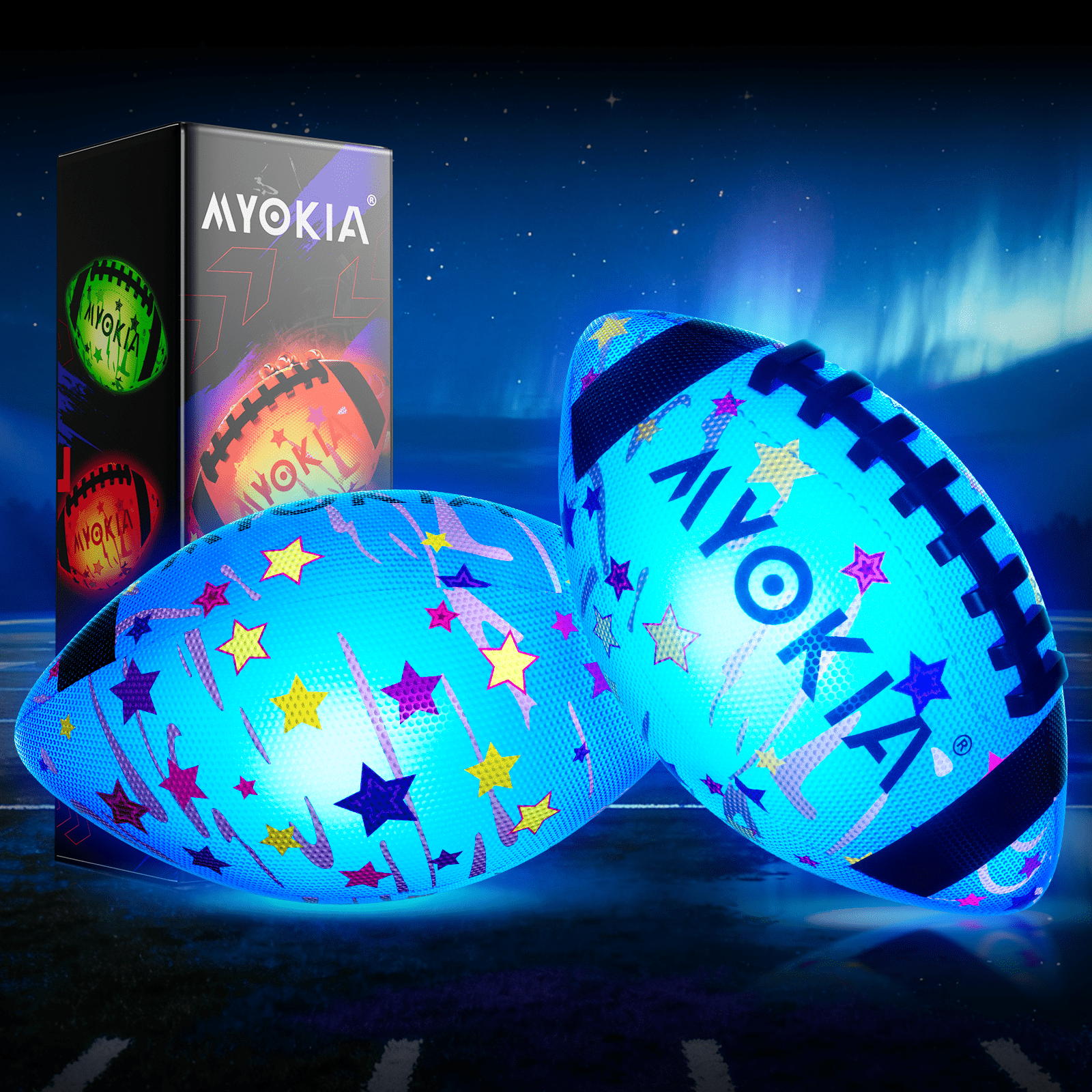 RGB Rechargeable Light Up Football Birthday Gift, Glow in The Dark Football with Pump & USB Cable, Tri - Color (Red, Green, Blue), Size 6, Outdoor Night Games - Family Watchs