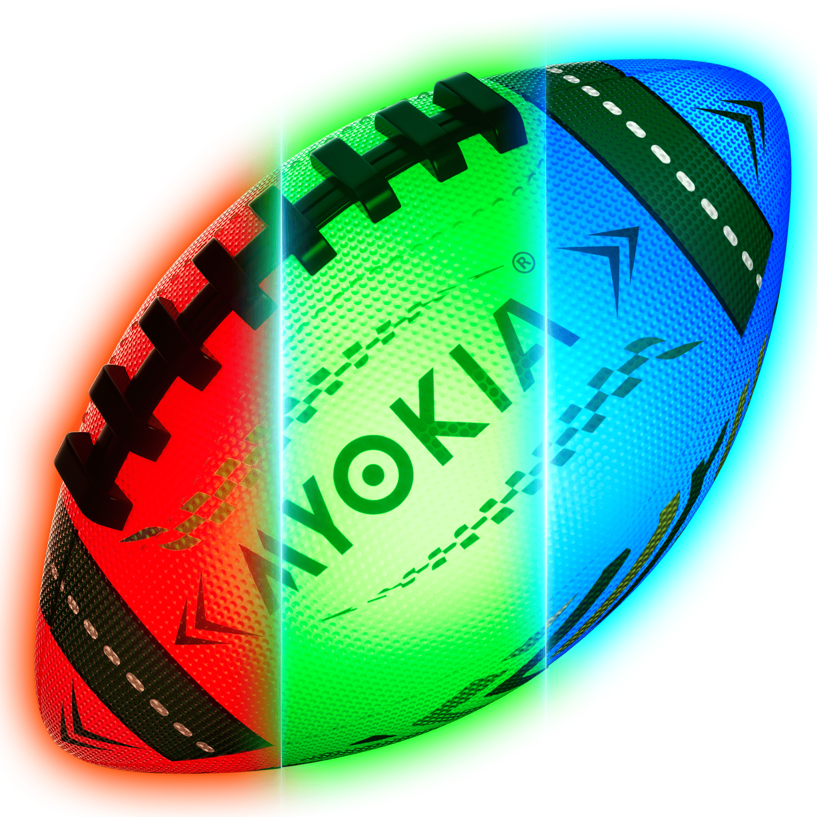 RGB Rechargeable Light Up Football Birthday Gift, Glow in The Dark Football with Pump & USB Cable, Tri - Color (Red, Green, Blue), Size 6, Outdoor Night Games - Family Watchs