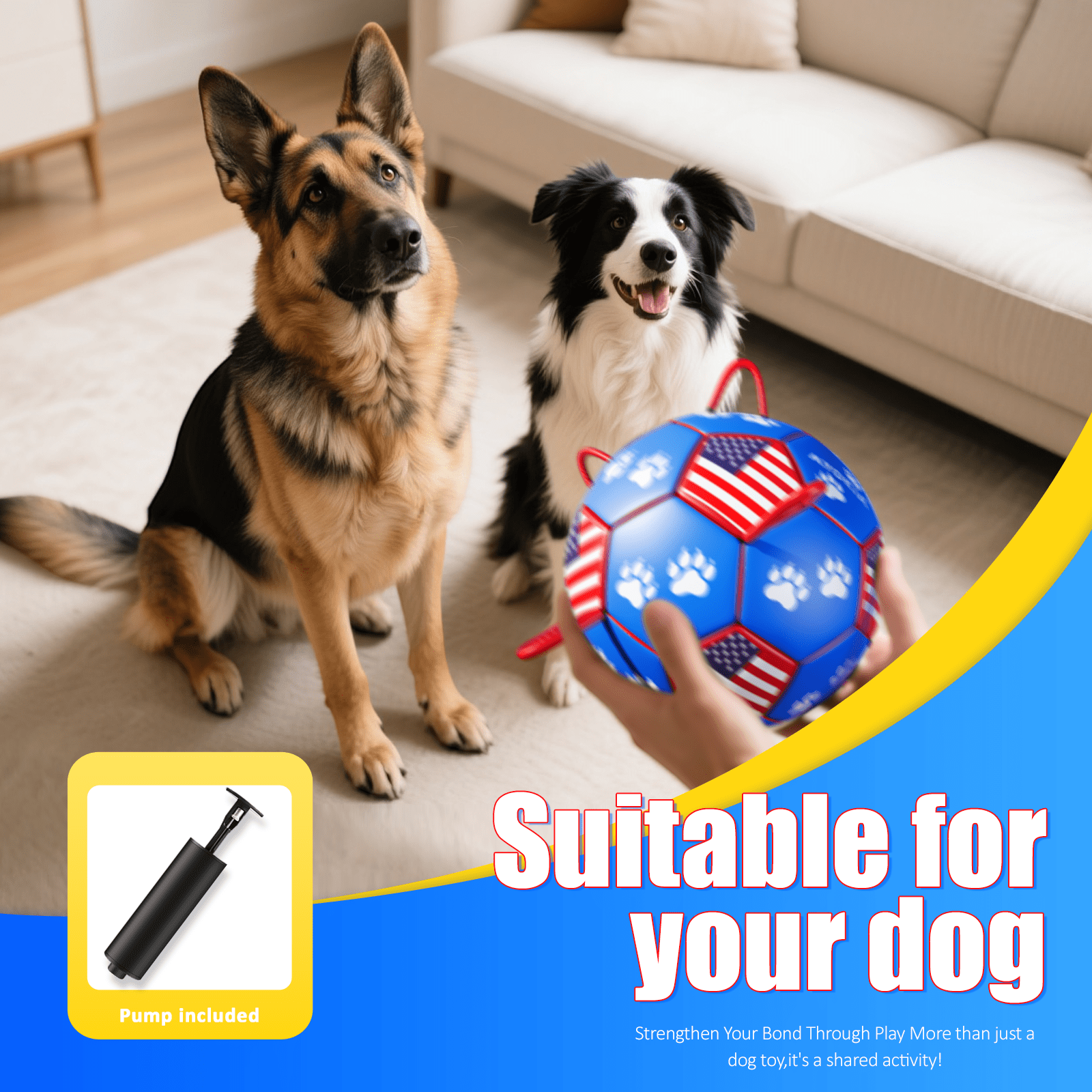 Size 2/Size 3 Dog Soccer Ball with Straps - Durable Training Ball for Pets Interactive Outdoor Dog Toy, for Small to Large Puppies, Pet Supplies - Family Watchs