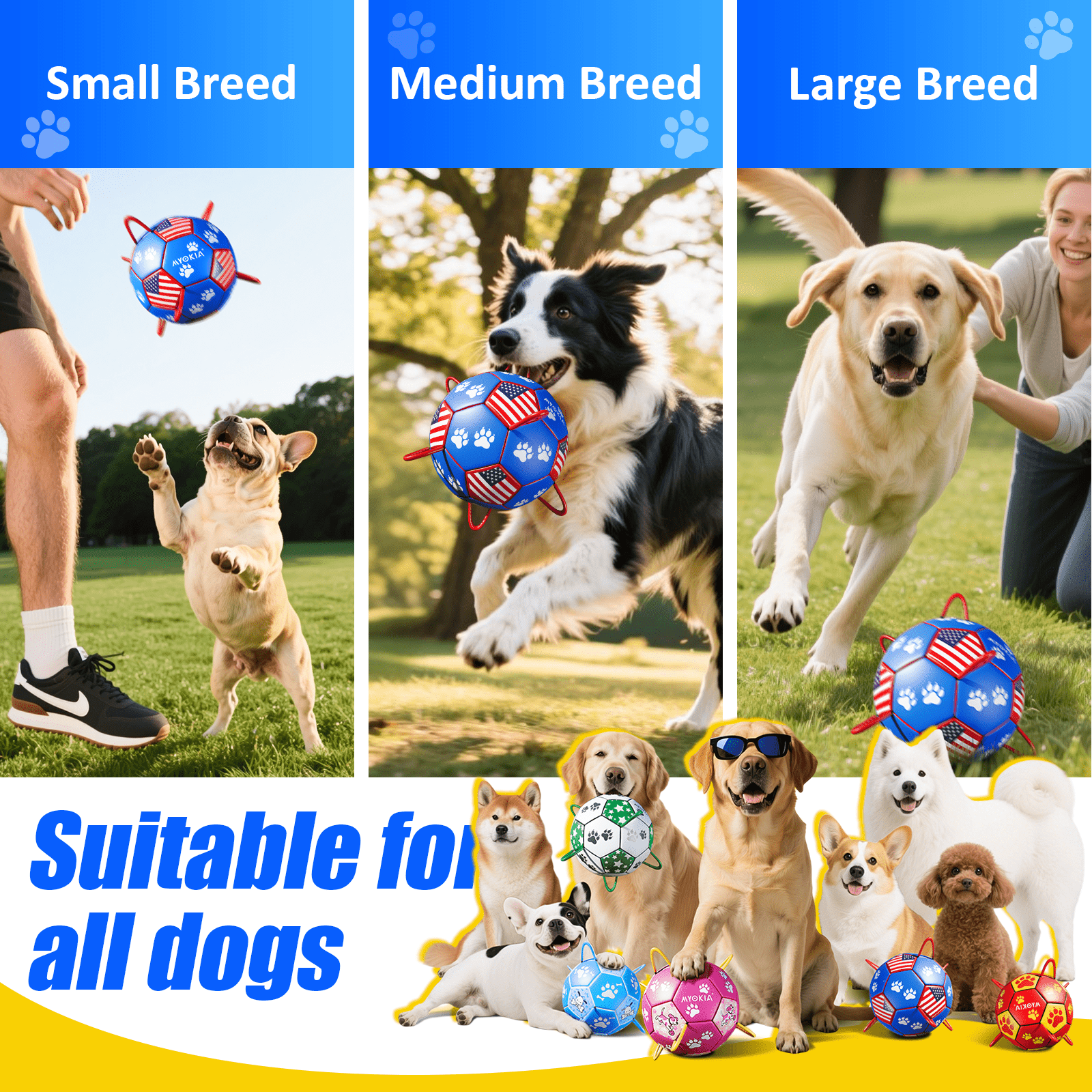 Size 2/Size 3 Dog Soccer Ball with Straps - Durable Training Ball for Pets Interactive Outdoor Dog Toy, for Small to Large Puppies, Pet Supplies - Family Watchs