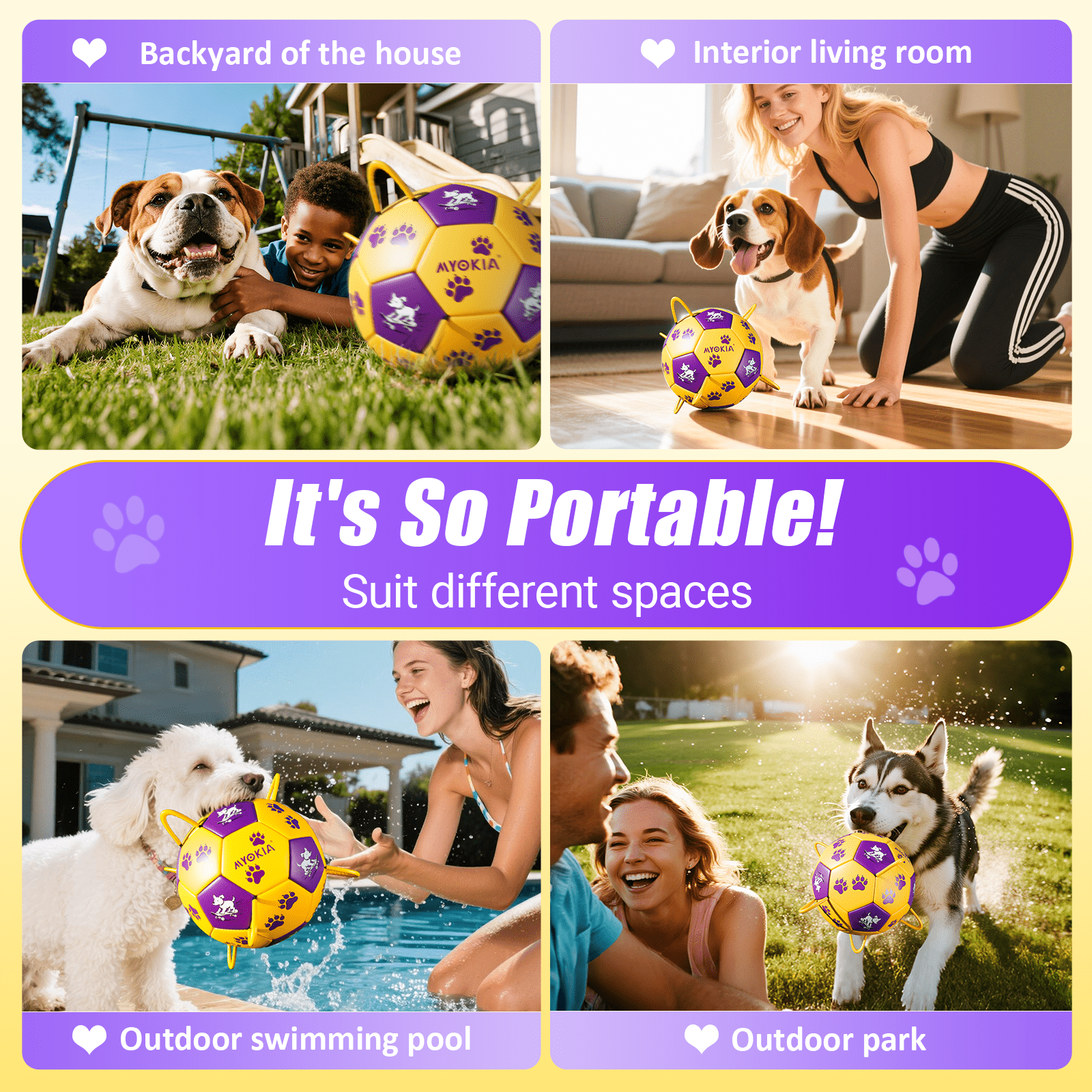 Size 2/Size 3 Dog Soccer Ball with Straps - Durable Training Ball for Pets Interactive Outdoor Dog Toy, for Small to Large Puppies, Pet Supplies - Family Watchs