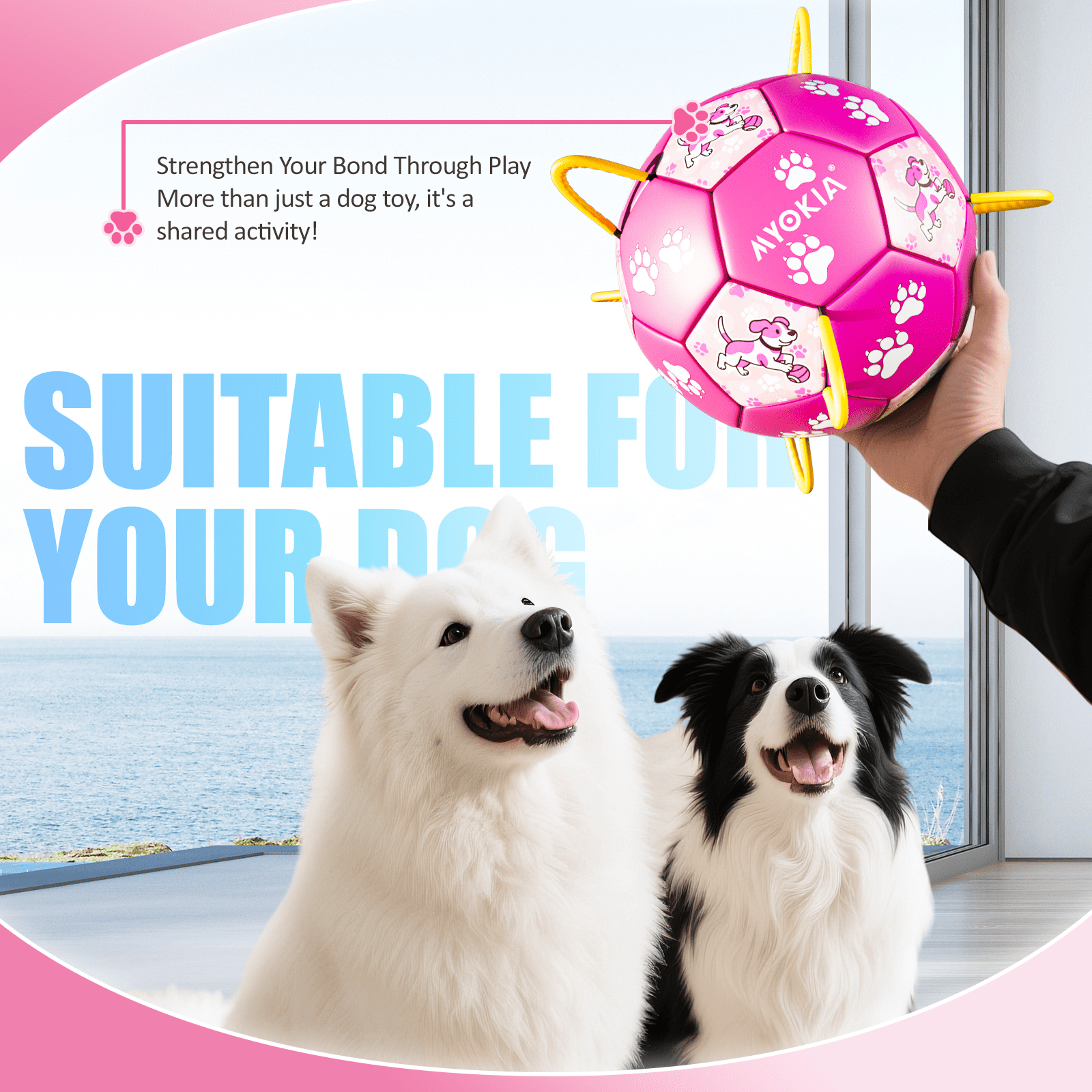 Size2/Size3 Pink Dog Soccer Balls with Straps, Durable Training Balls for Pets, Interactive Outdoor Dog Toys for Small, Medium, and Large Puppies, Essential Pet Supplies - Family Watchs
