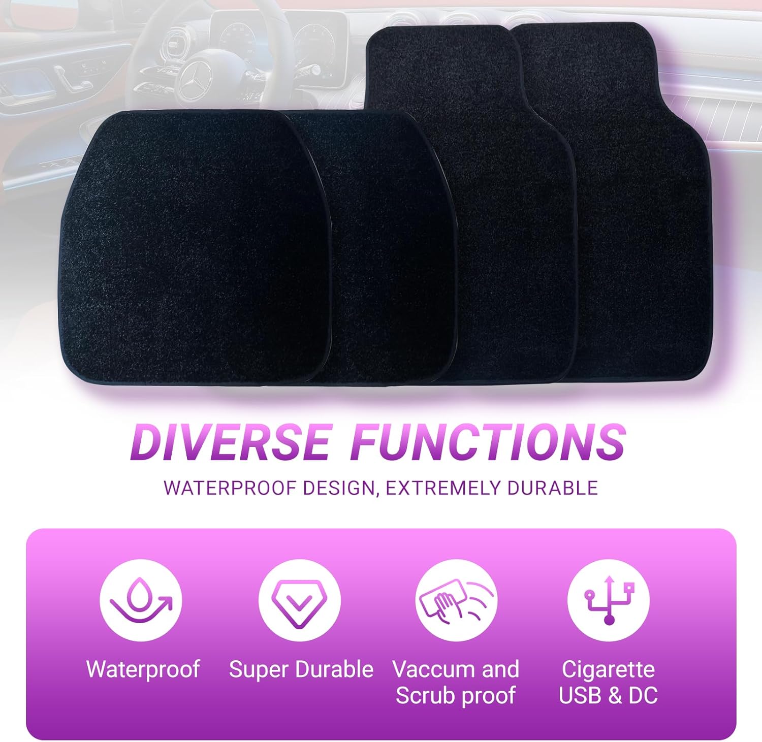Starlight Floor Mats Starlinkmats LED Car Floor Mats Heavy Duty Polyester Floor Mats 4 - Piece, Universal Size Durable Waterproof Washable All Weather Car Mats (Solid Black) - Family Watchs