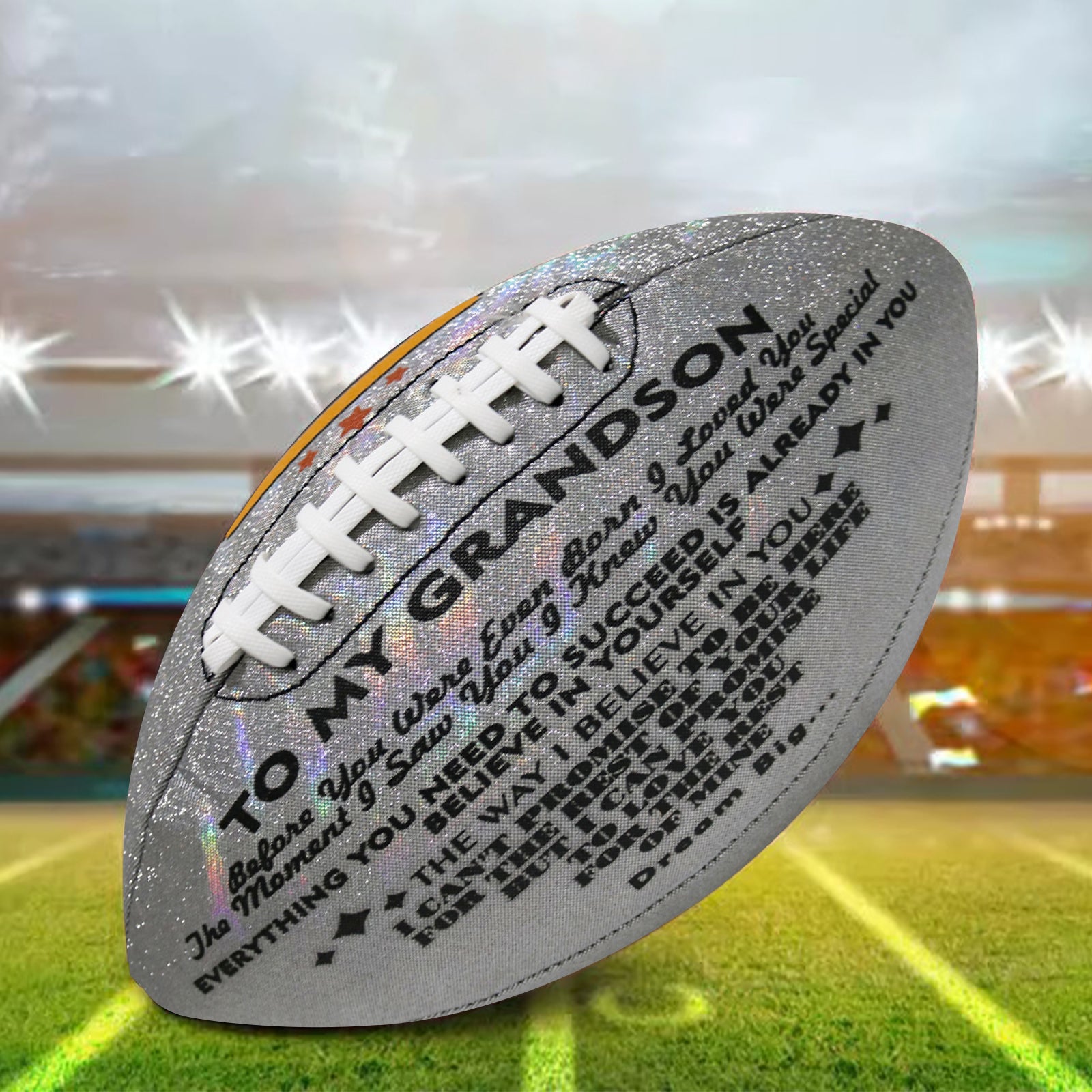To My Grandson - Love You Birthday Graduation Christmas Holiday Gift With Cool Reflective Iridescent Personalized Football - Family Watchs