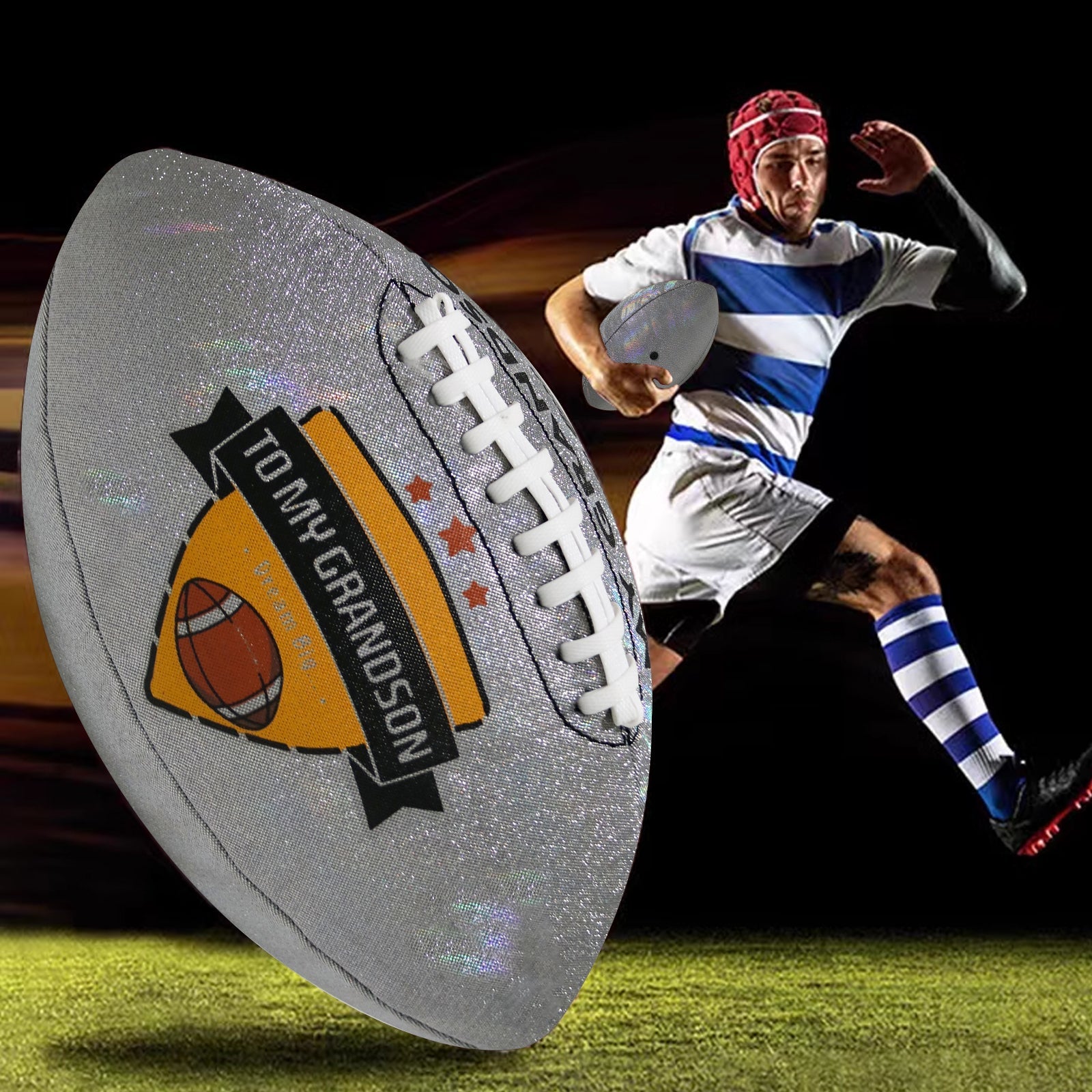 To My Grandson - Love You Birthday Graduation Christmas Holiday Gift With Cool Reflective Iridescent Personalized Football - Family Watchs