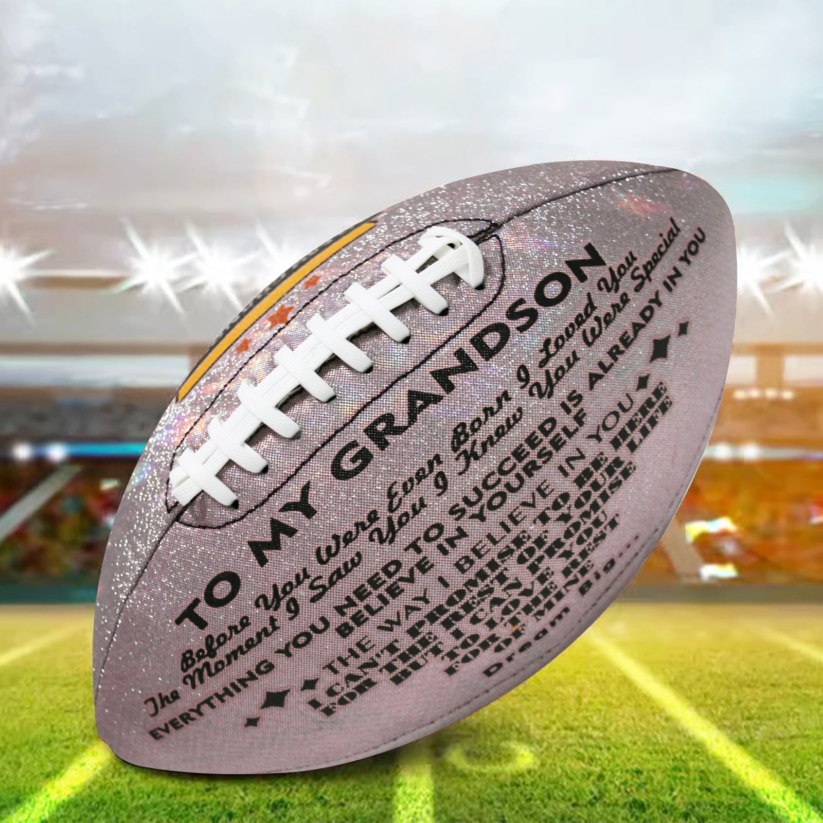 To My Grandson - Love You Birthday Graduation Christmas Holiday Gift With Cool Reflective Iridescent Personalized Football - Family Watchs