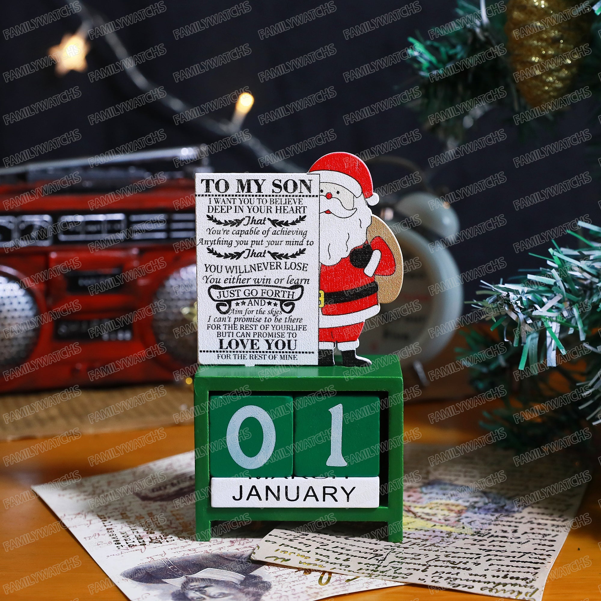 To My Son - Christmas Advent Countdown Calendar Number Date Wooden Blocks Tabletop Desk Calendar Decoration for Home Office Decoration - Family Watchs