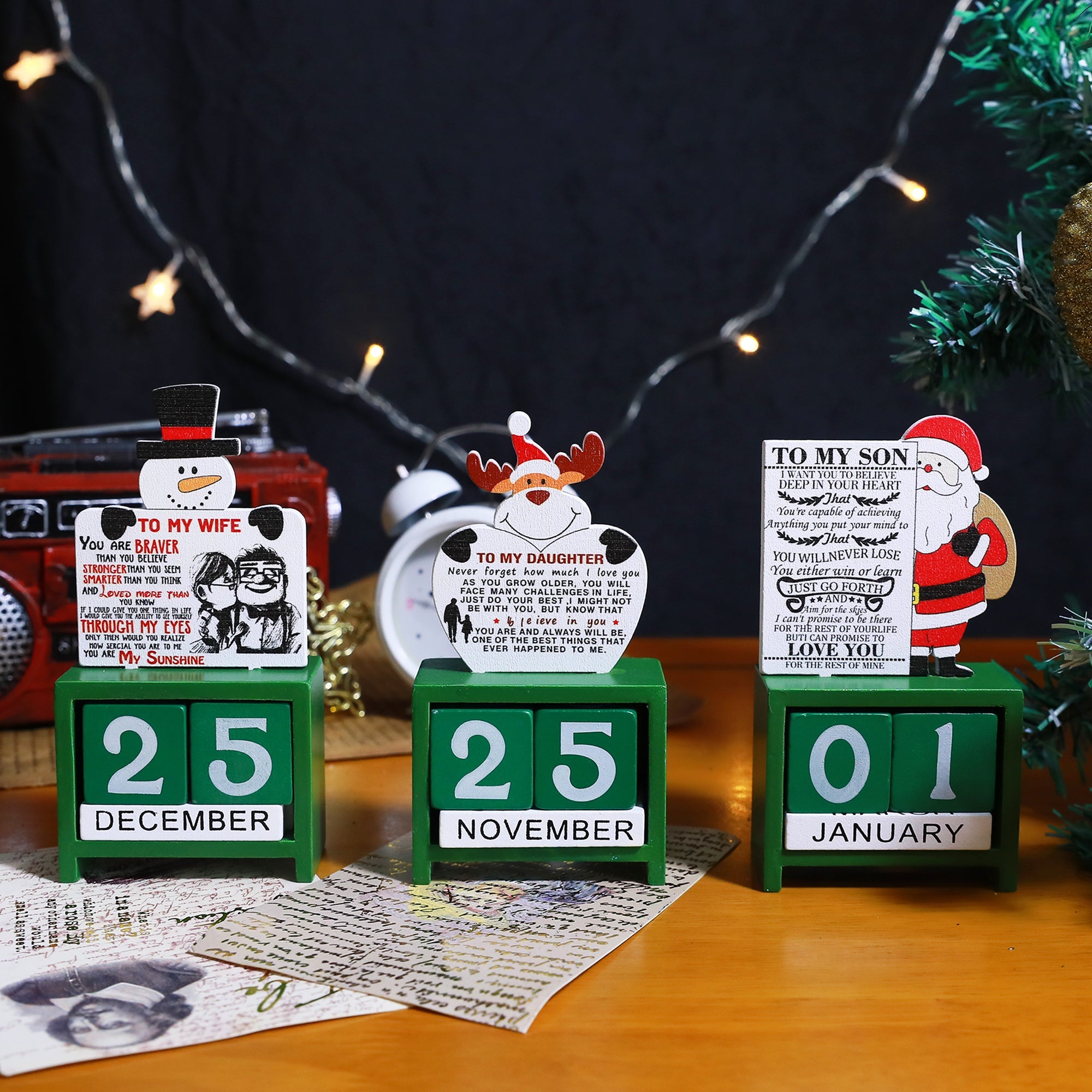 To My Son - Christmas Advent Countdown Calendar Number Date Wooden Blocks Tabletop Desk Calendar Decoration for Home Office Decoration - Family Watchs