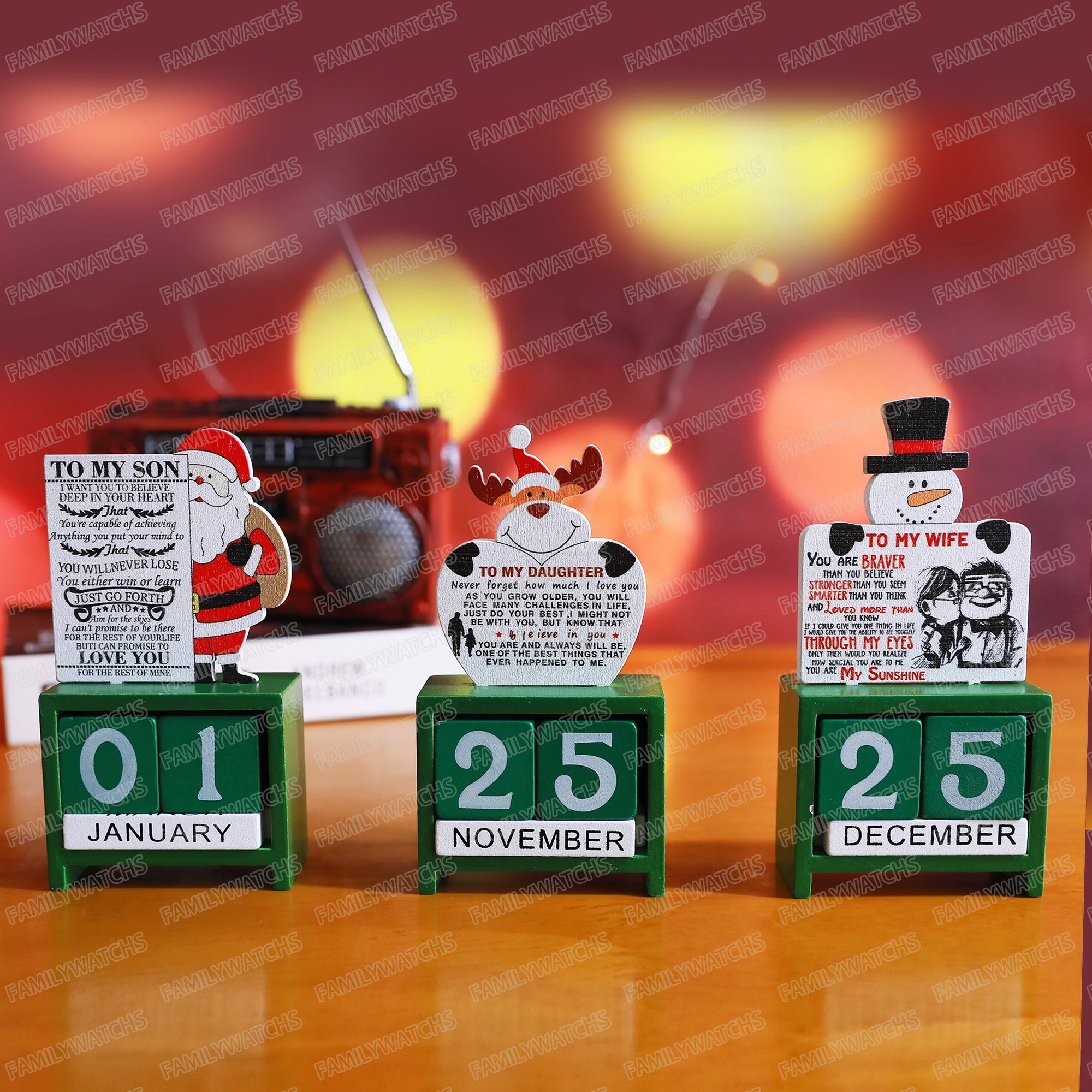 To My Wife - Christmas Advent Countdown Calendar Number Date Wooden Blocks Tabletop Desk Calendar Decoration for Home Office Decoration - Family Watchs