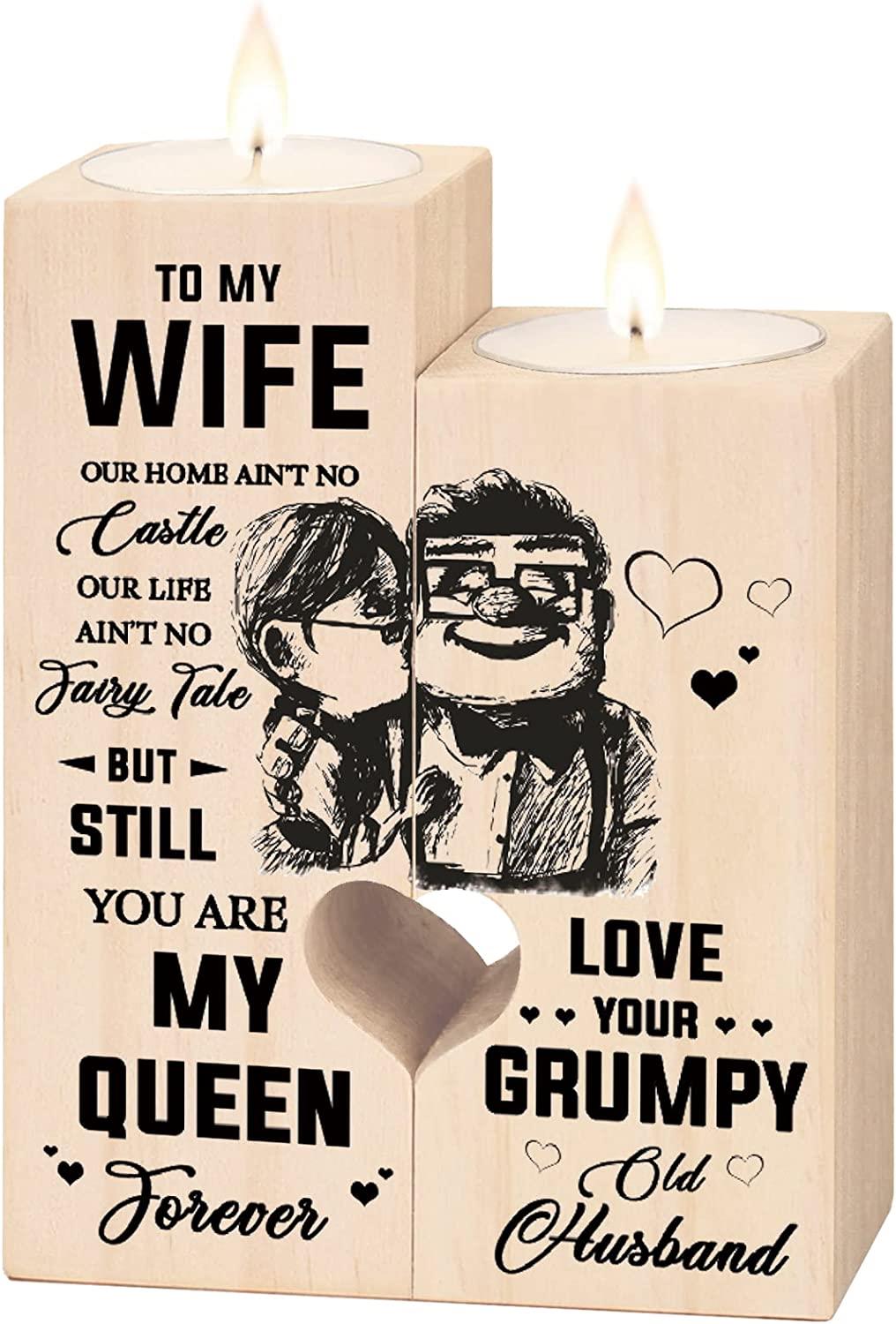 To My Wife - Niubei Heart-Shaped-Candle Valentines Decoration-Birthday-Candle-Holder Anniversary-Wooden for Women,, Gifts for Women Candle Holder - Family Watchs