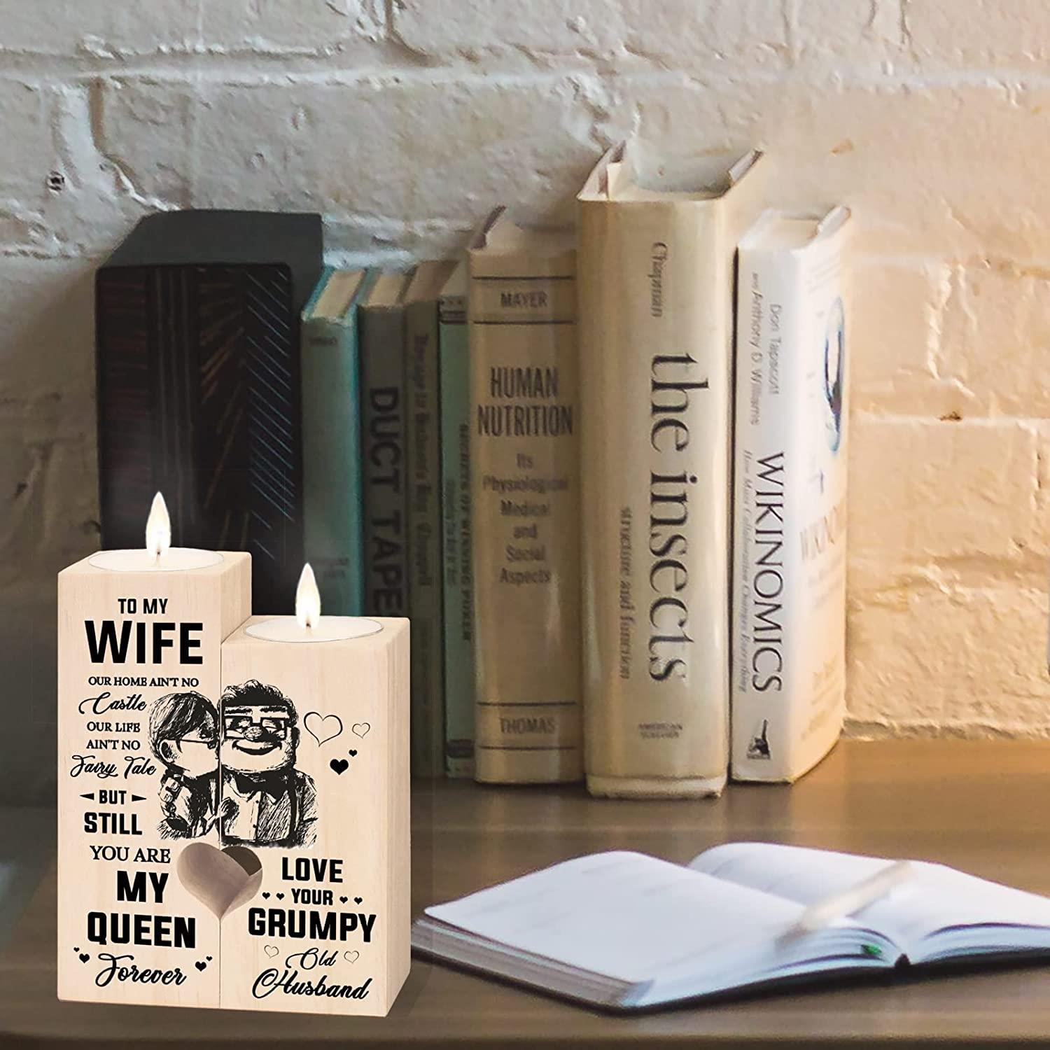 To My Wife - Niubei Heart-Shaped-Candle Valentines Decoration-Birthday-Candle-Holder Anniversary-Wooden for Women,, Gifts for Women Candle Holder - Family Watchs