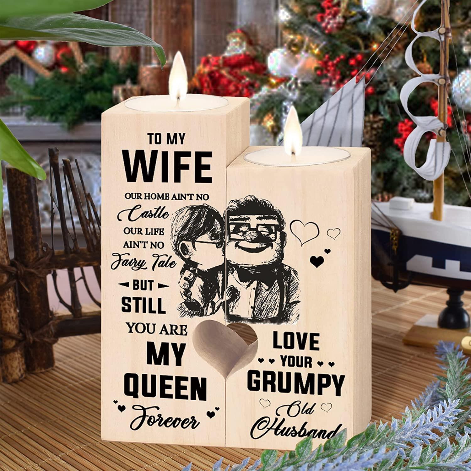 To My Wife - Niubei Heart-Shaped-Candle Valentines Decoration-Birthday-Candle-Holder Anniversary-Wooden for Women,, Gifts for Women Candle Holder - Family Watchs