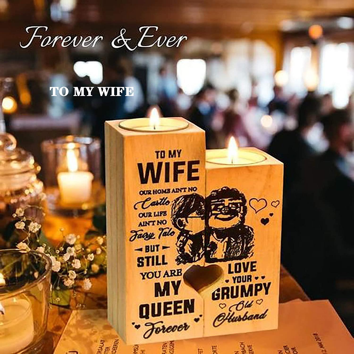 To My Wife - Niubei Heart-Shaped-Candle Valentines Decoration-Birthday-Candle-Holder Anniversary-Wooden for Women,, Gifts for Women Candle Holder - Family Watchs