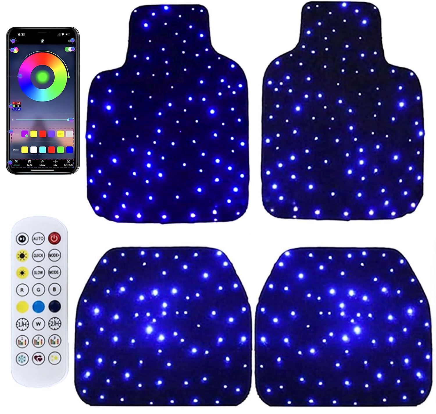 Waterproof Universal Fit Car Floor Mats Faux Polyester Car Carpet Mats Black Car Mats with 21 RGB Modes Universal Fit – Transform Your Car Interior into A Starry Night Sky - Family Watchs