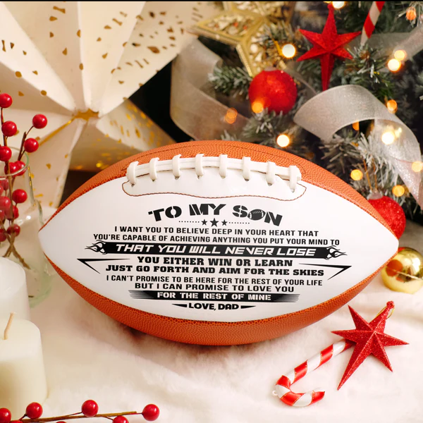 Familywatchs Engraved Footballs For Son from Dad - Personalized Composite Leather American Football - Anniversary Christmas Graduation Gifts for Son