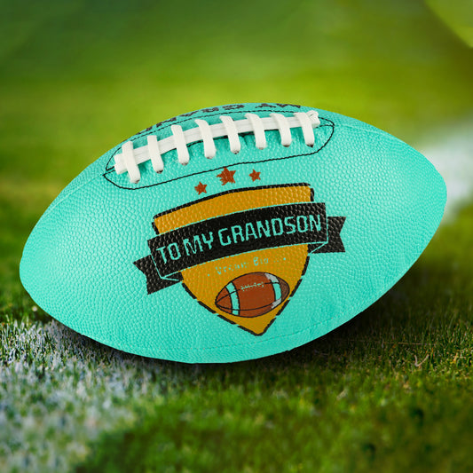 To My Grandson - Personalized Football Birthday Graduation Christmas Holiday Gift, Blue