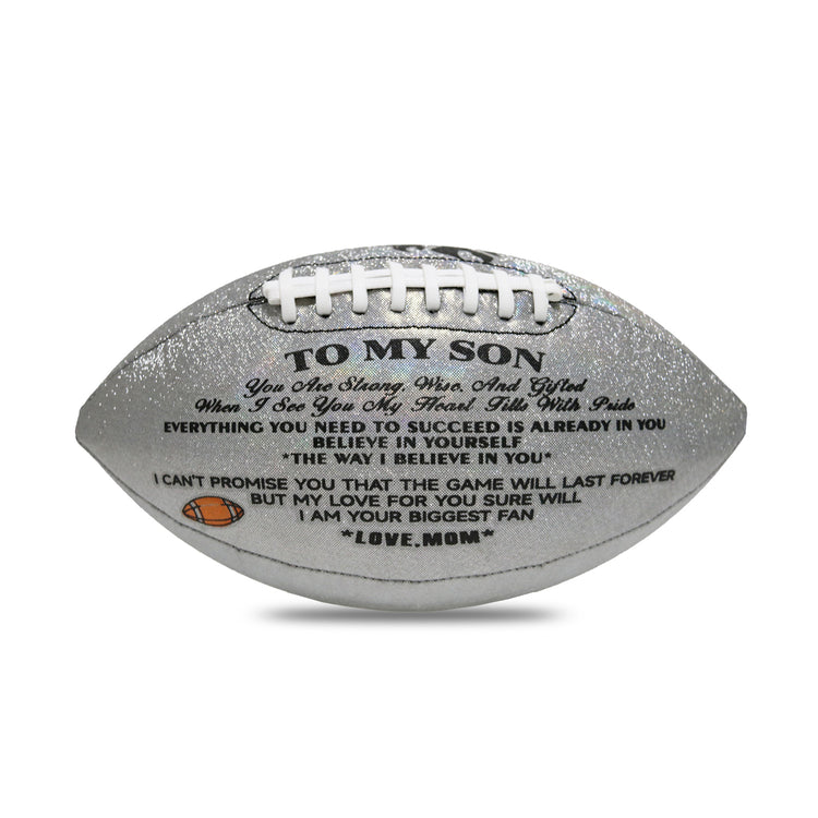 Mom To Son - Love You Birthday Graduation Christmas Holiday Gift With Cool Reflective Iridescent Personalized Football