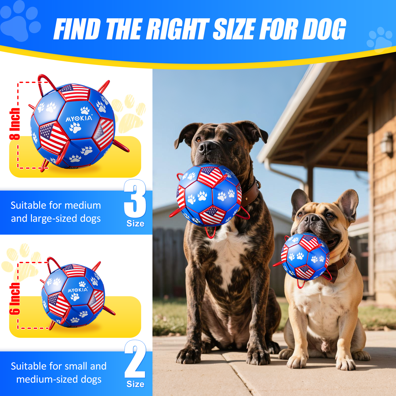 Size 2/Size 3 Dog Soccer Ball with Straps - Durable Training Ball for Pets Interactive Outdoor Dog Toy, for Small to Large Puppies, Pet Supplies