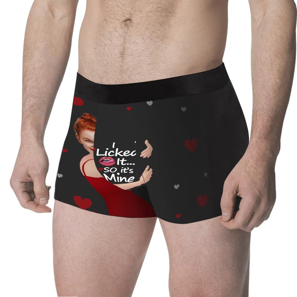Custom Face Men's Boxer I Licked It So It'S Mine Gift For Boyfriend,Valentine's Day Gifts for Husband, Waistband Text Boxer Gift - Family Watchs