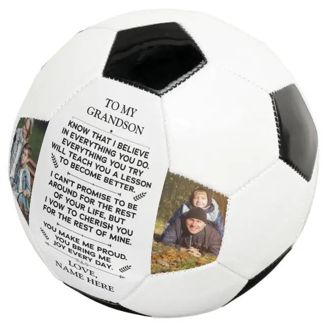 Custom Gift To My Grandson with 2 Photos Soccer Ball - Family Watchs