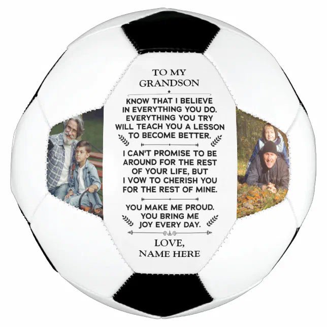 Custom Gift To My Grandson with 2 Photos Soccer Ball - Family Watchs